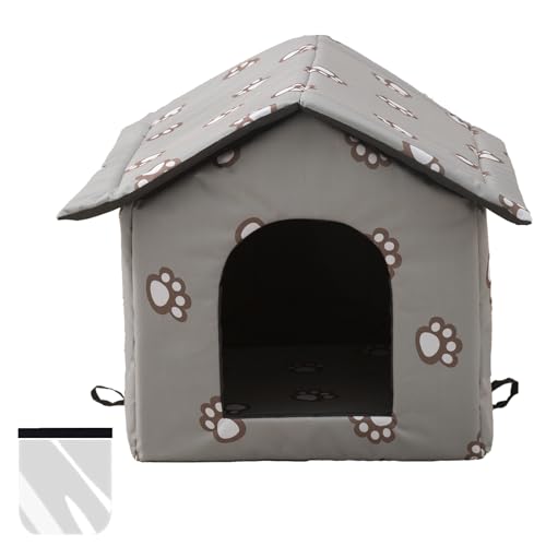 Black Weatherproof Insulated Cat House with Transparent Curtain D31628