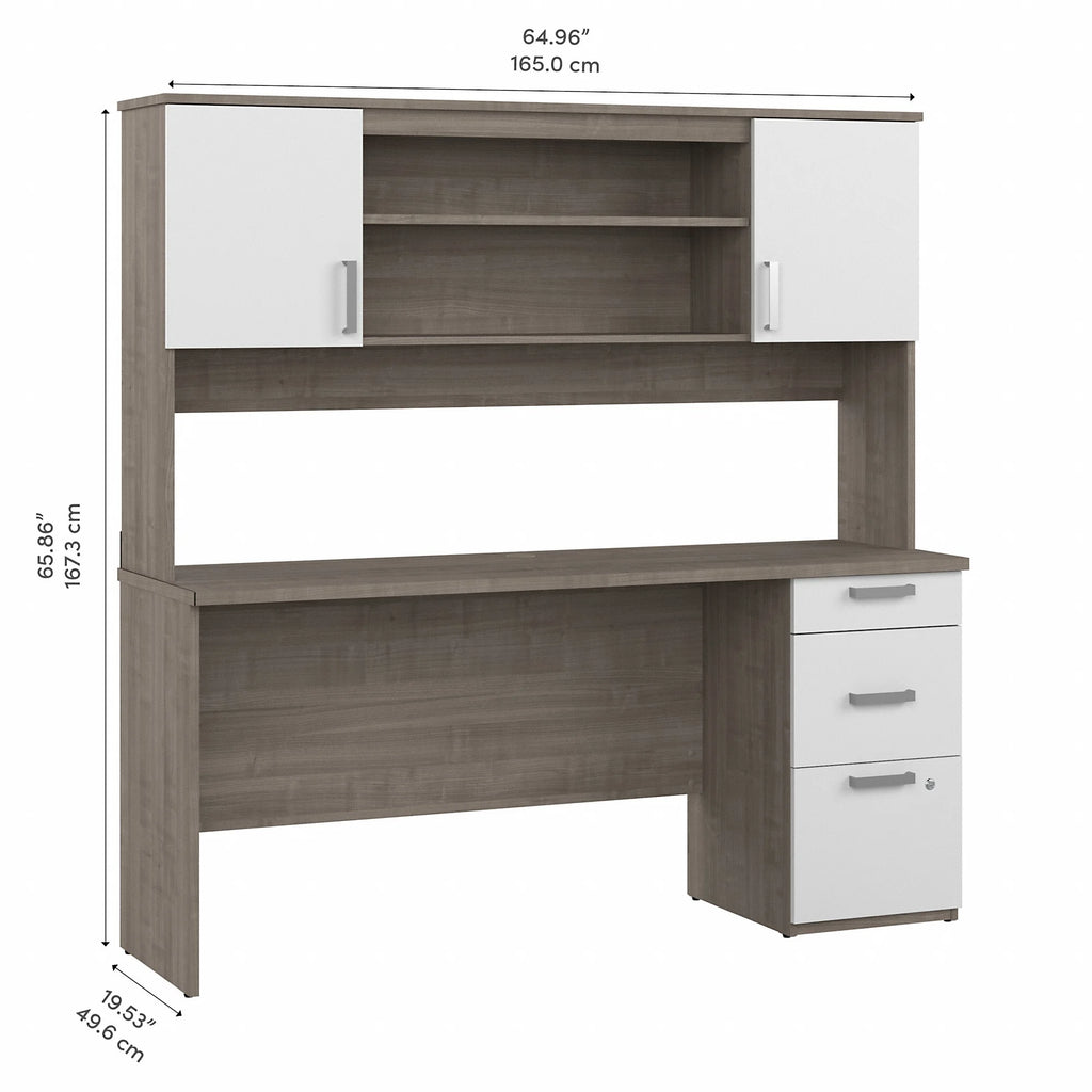 Silver Maple White Engineered Wood Computer Desk with Hutch W9893