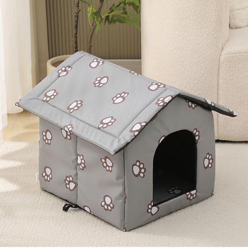 Black Weatherproof Insulated Cat House with Transparent Curtain D31628