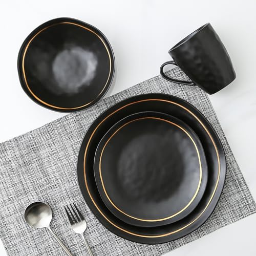 Black Porcelain Dinnerware Set, 16-Piece, Service For 4 D47531