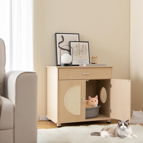 Natural Cat Litter Box Enclosure with Storage Shelf W91409