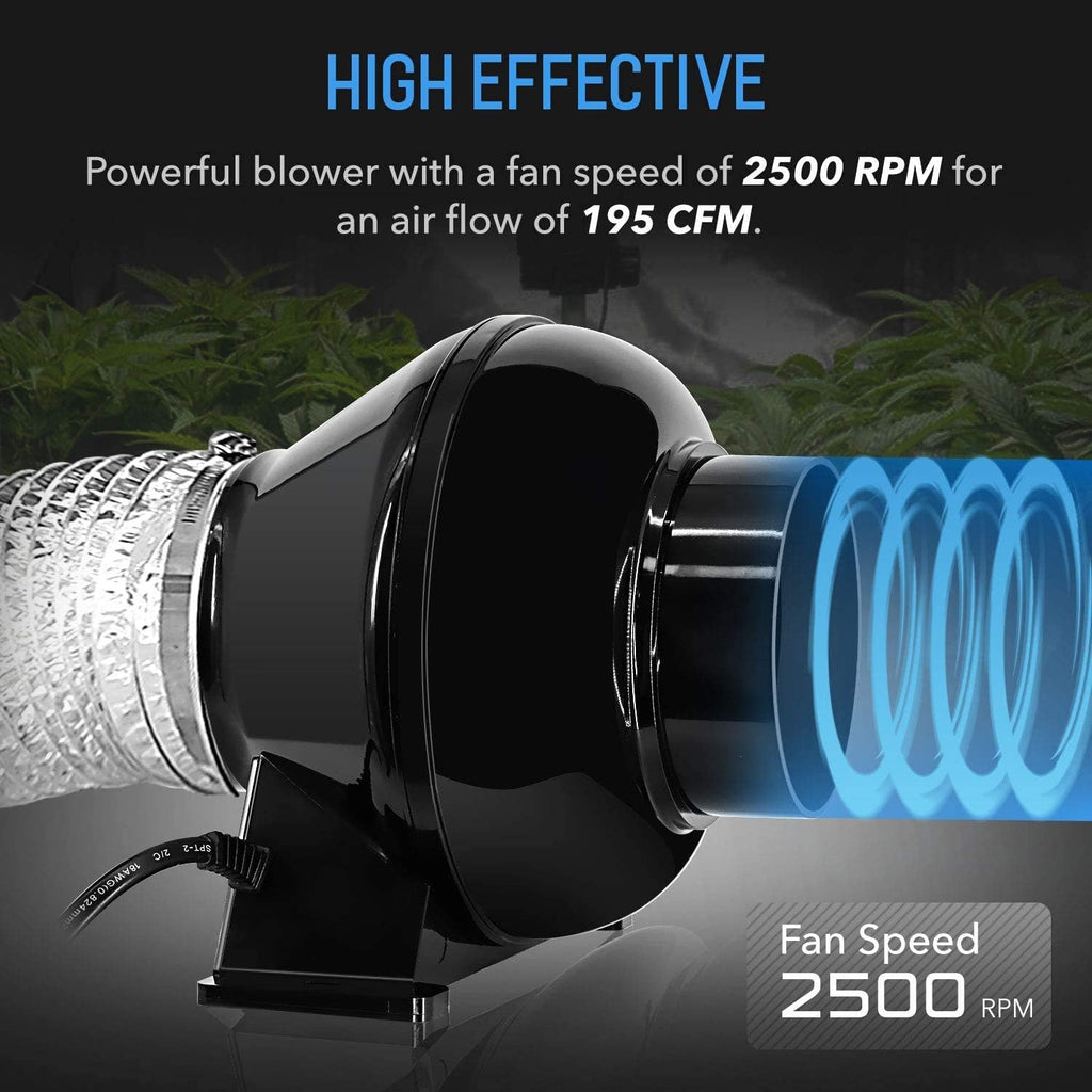 4 Inch 195 CFM Inline Fan Carbon Filter Ducting Ventilation Kit U6093