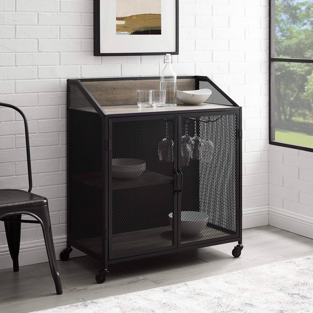 33 inch Grey Wash Bar Cabinet with Metal Mesh Q688925