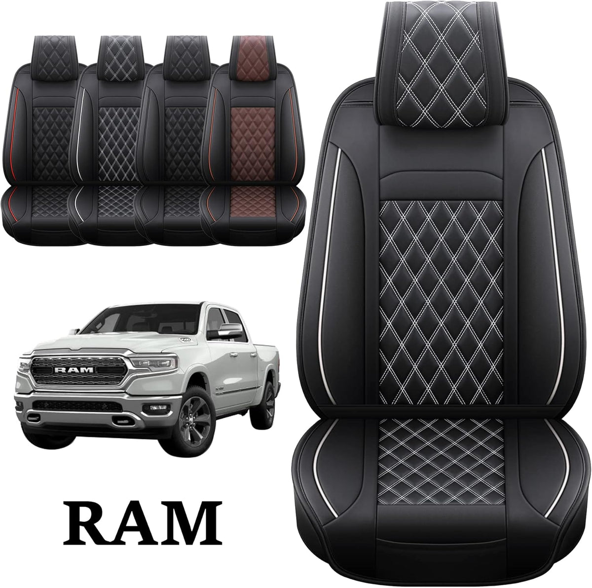 Waterproof Synthetic Leather Seat Covers 5PCS Full Set Black Brown T1956