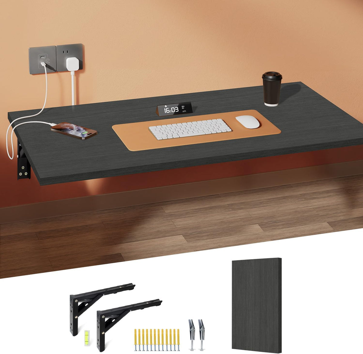 Wall Mounted Folding Table with 40" x 20" Solid Wood Tabletop C913847