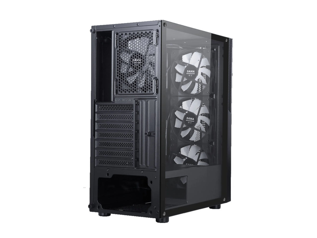 Black USB3.0 Steel Tempered Glass ATX Mid Tower Computer Case with Tempered Glass Panel and 4 x 120mm Fans H2040