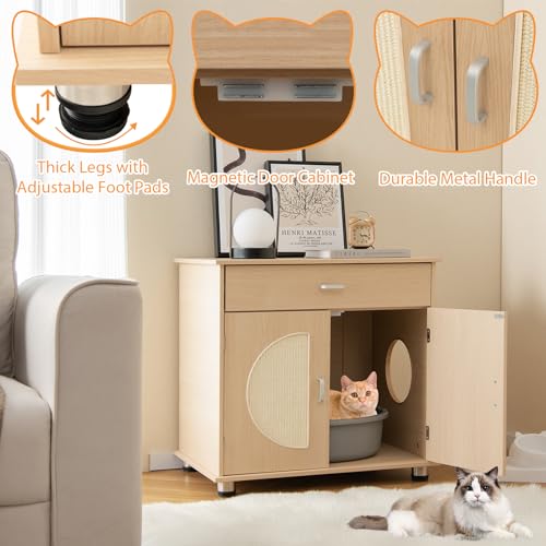 Natural Cat Litter Box Enclosure with Storage Shelf W91409