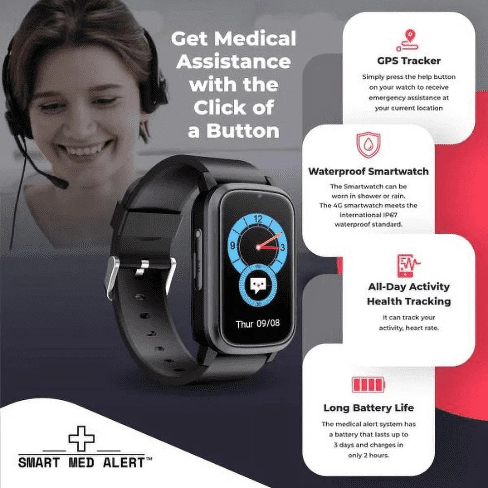 Medical Alert 4G Cellular Rectangular Smart Watch S6257