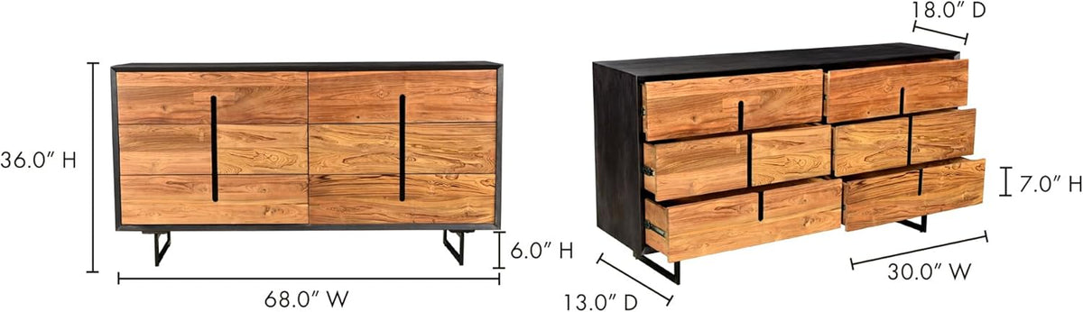 6 Drawers Solid Mango Wood Dresser Light Brown A99815