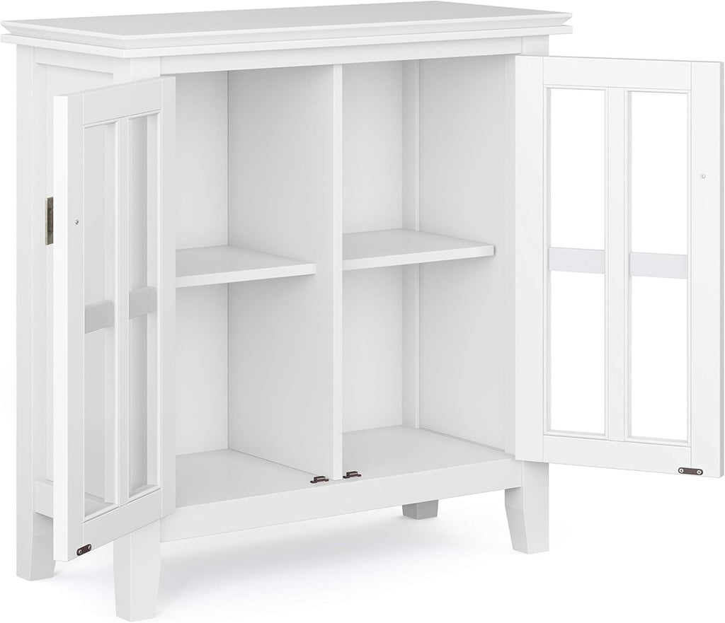 White 30 inch Low Storage Cabinet with 2 Glass Doors Y671