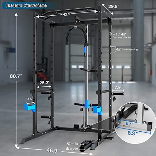 Power Cage with J-Hooks, Dip Handles, Landmine Attachment H6260