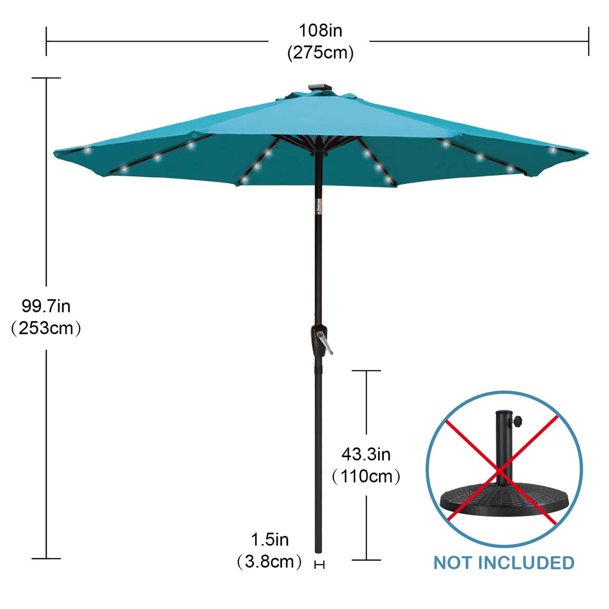 Turquoise Patio Solar Umbrella with Tilt and Crank S308786