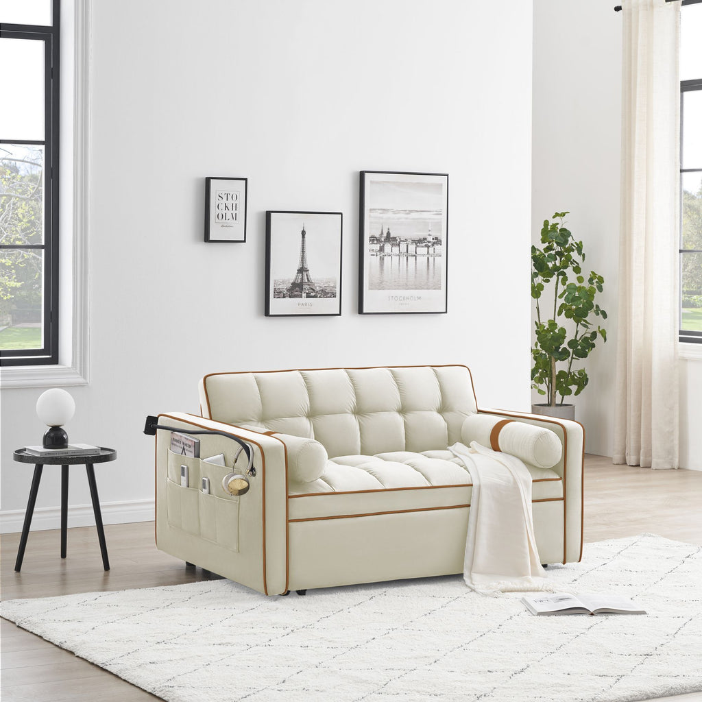White 3 in 1 Sofa Bed Loveseat Sleeper with Two Pillows T70112