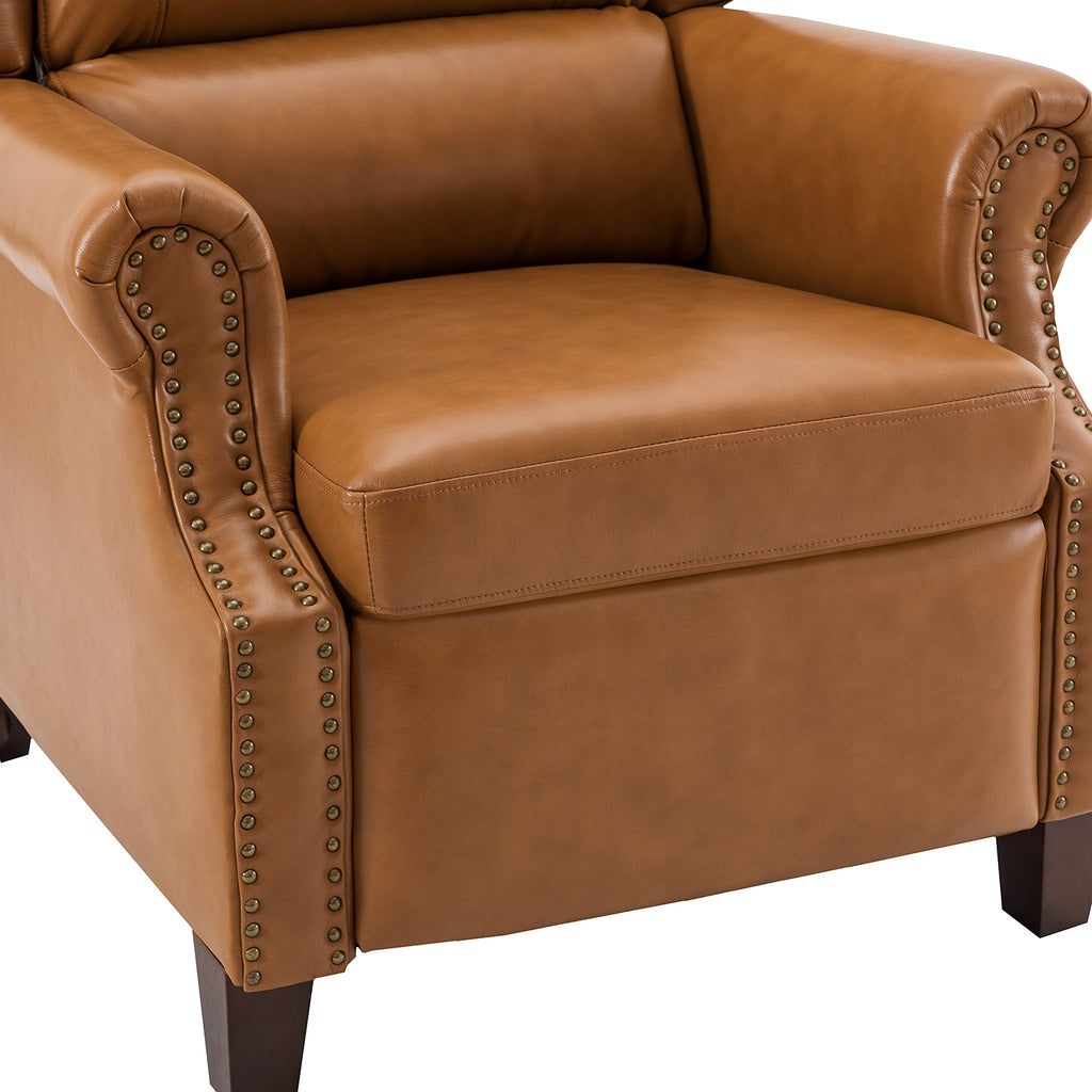 Genuine Leather Recliner with Nailhead Trims and Solid Wood Legs B864
