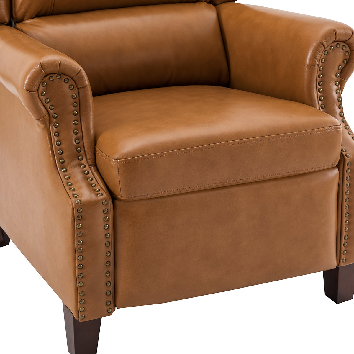 Genuine Leather Recliner with Nailhead Trims and Solid Wood Legs B864