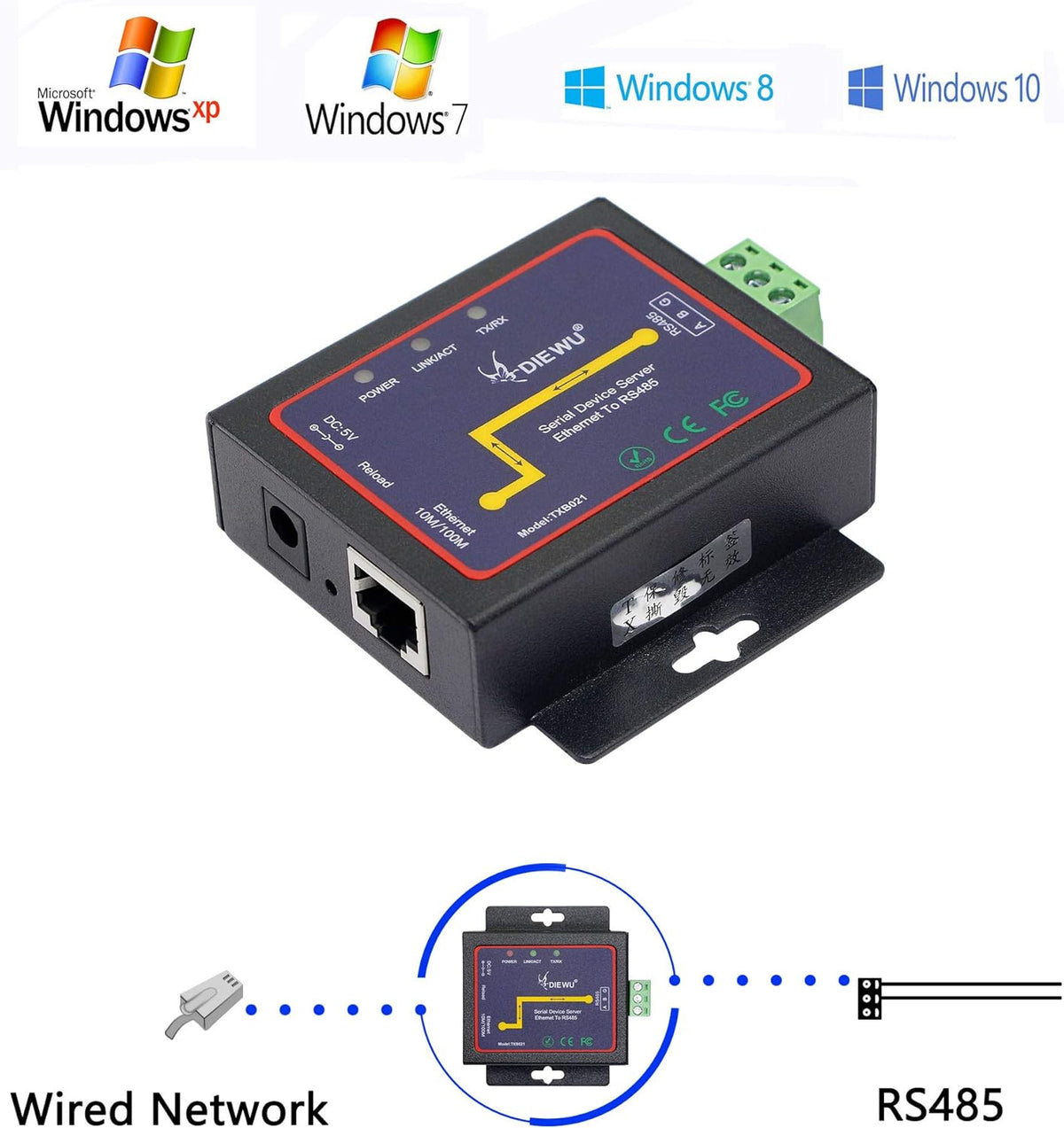 RS485 to Ethernet RJ45 TCP/IP Serial Device Server Converter, Pack of 2 G814