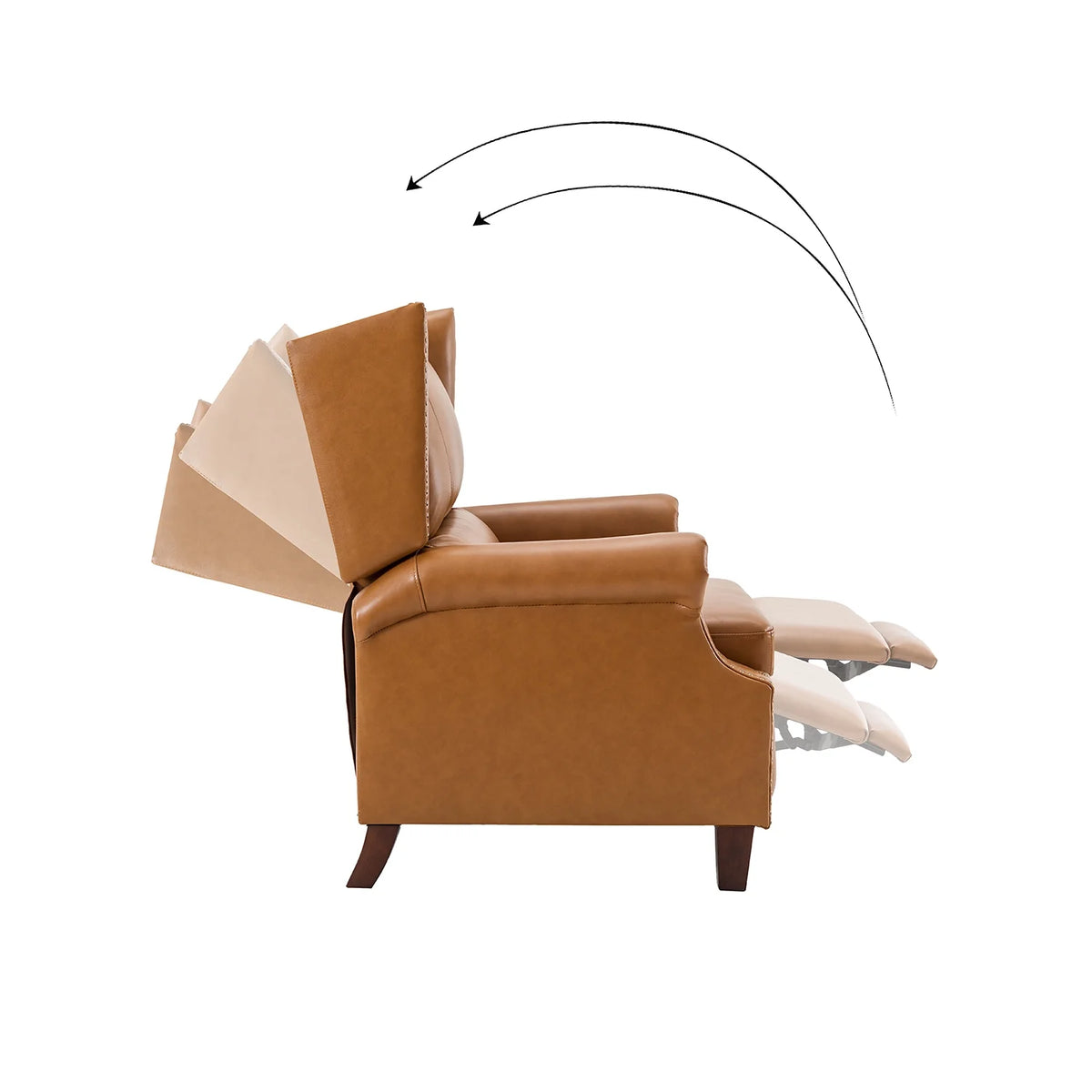 Genuine Leather Recliner with Nailhead Trims and Solid Wood Legs B864