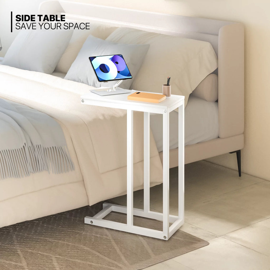 C-Shape Rectangle Side Table with Metal Frame, White A795130