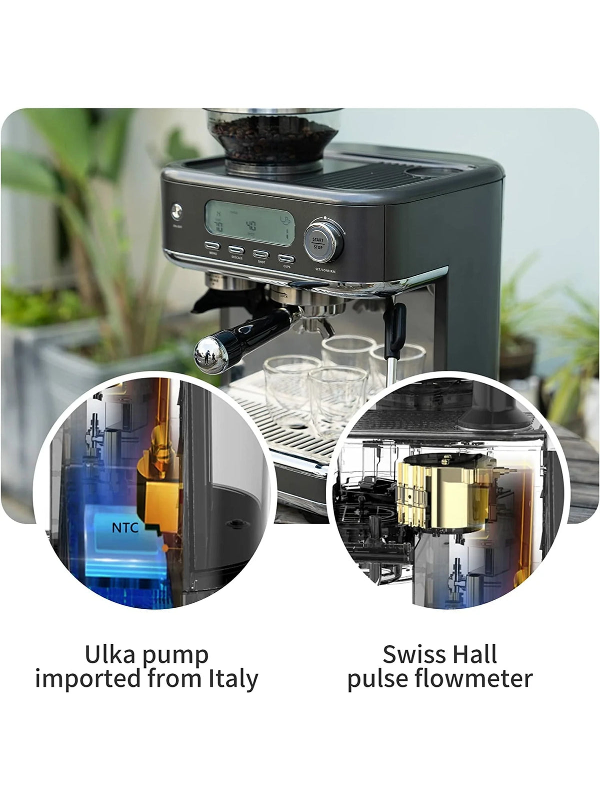 All in One Espresso Machine with Coffee Grinder and Milk Steam Wand O21796