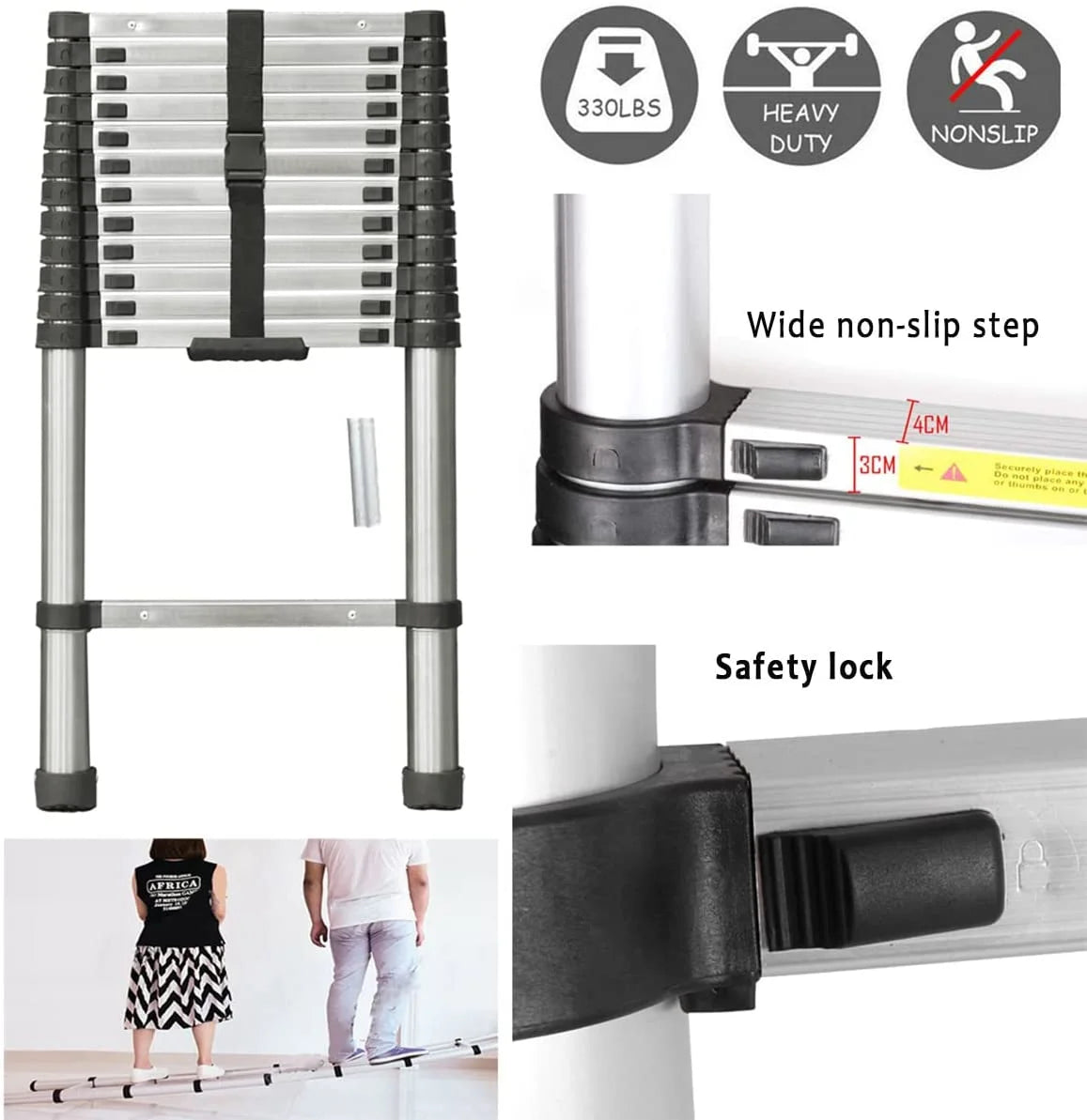 Telescoping Ladder 12.5FT Stainless Steel Extension Ladder S793