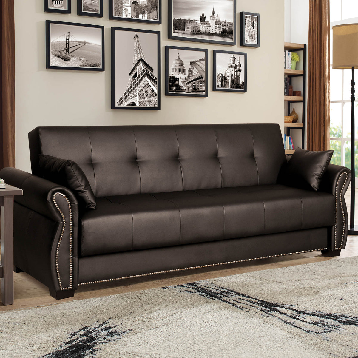Java Faux Leather Sofa Bed with Storage Y183702