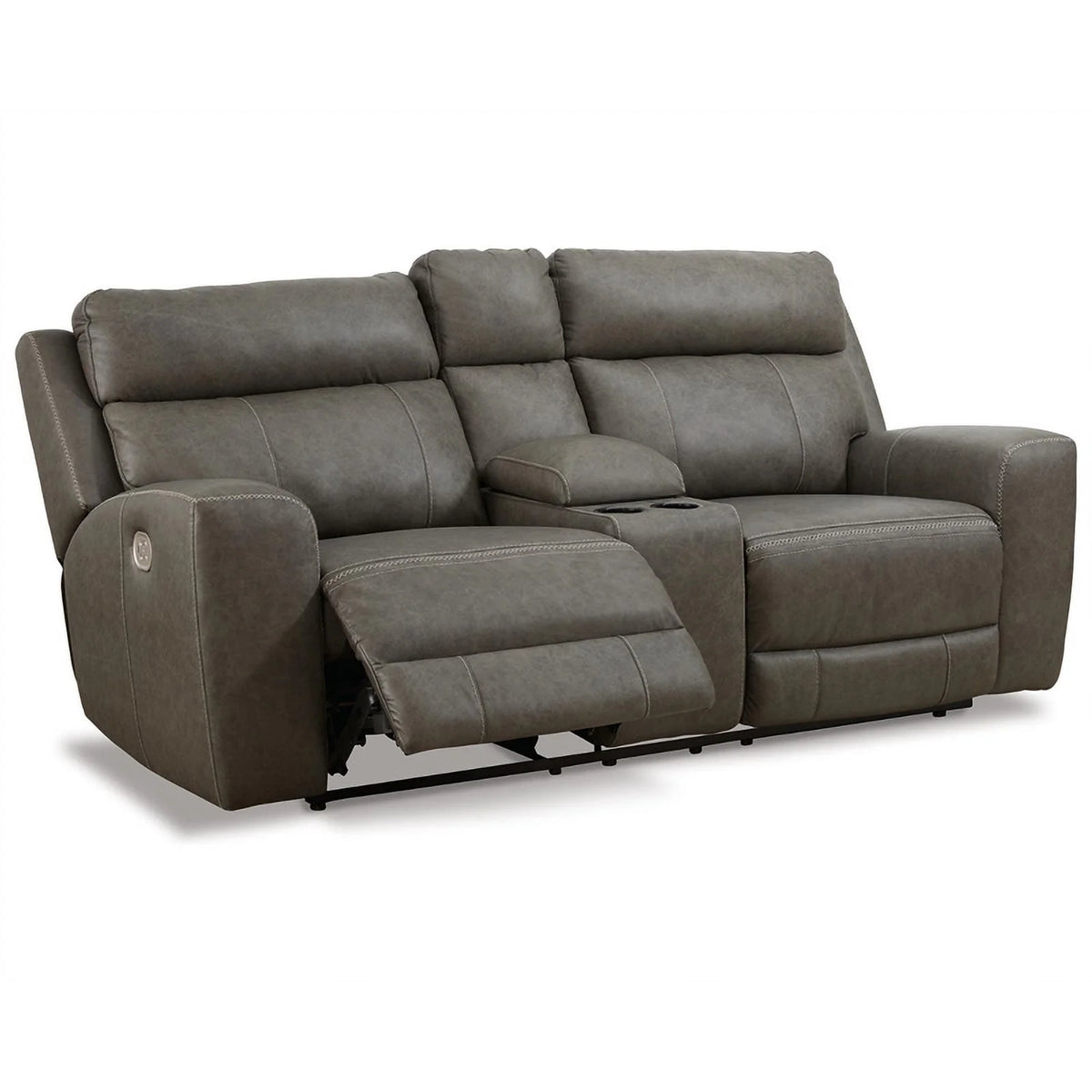 Gray Leather Power Reclining Loveseat L348