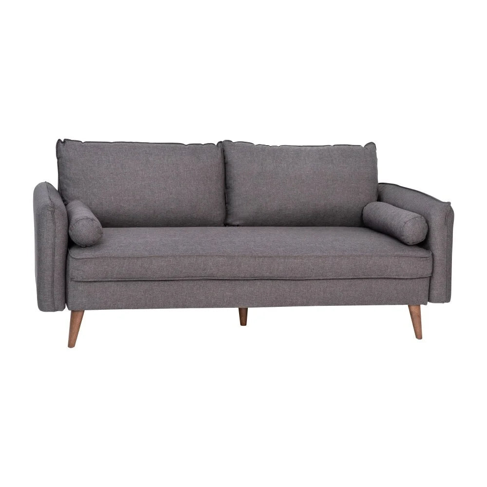 Compact Faux Linen Upholstered Sofa with Wooden Legs Stone Gray U764