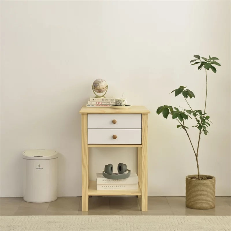 Solid Pine Wood 2 Drawer Nightstand Set of 2 J6514