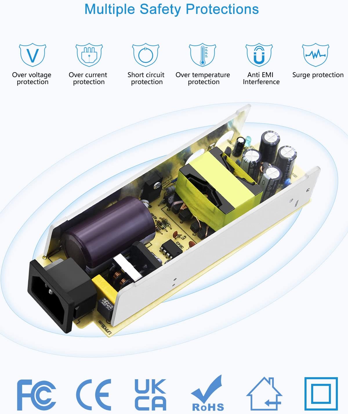 12V 10A 120W AC to DC Power Supply Adapter with 5.5x2.5mm Plug, Pack of 5 F288