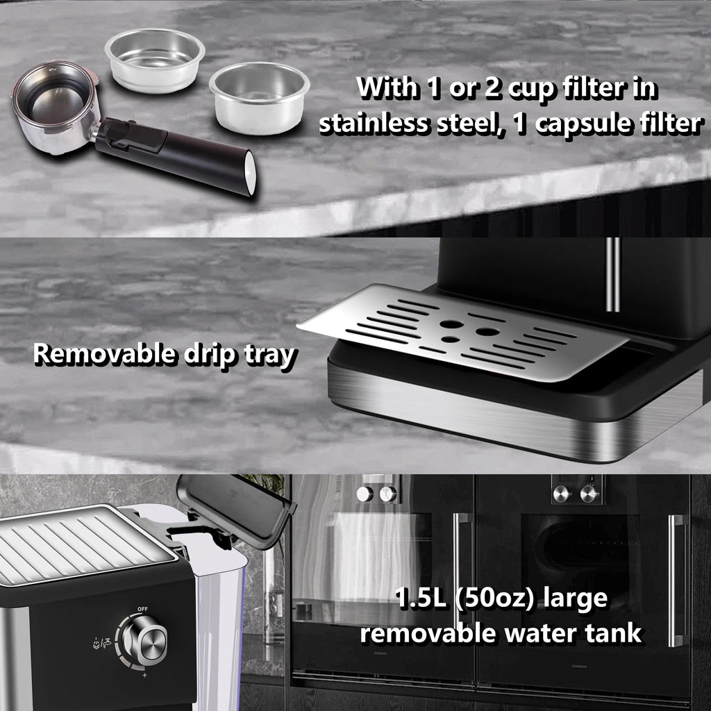 20 Bar Stainless Steel Espresso Machine with Milk Frother Y655