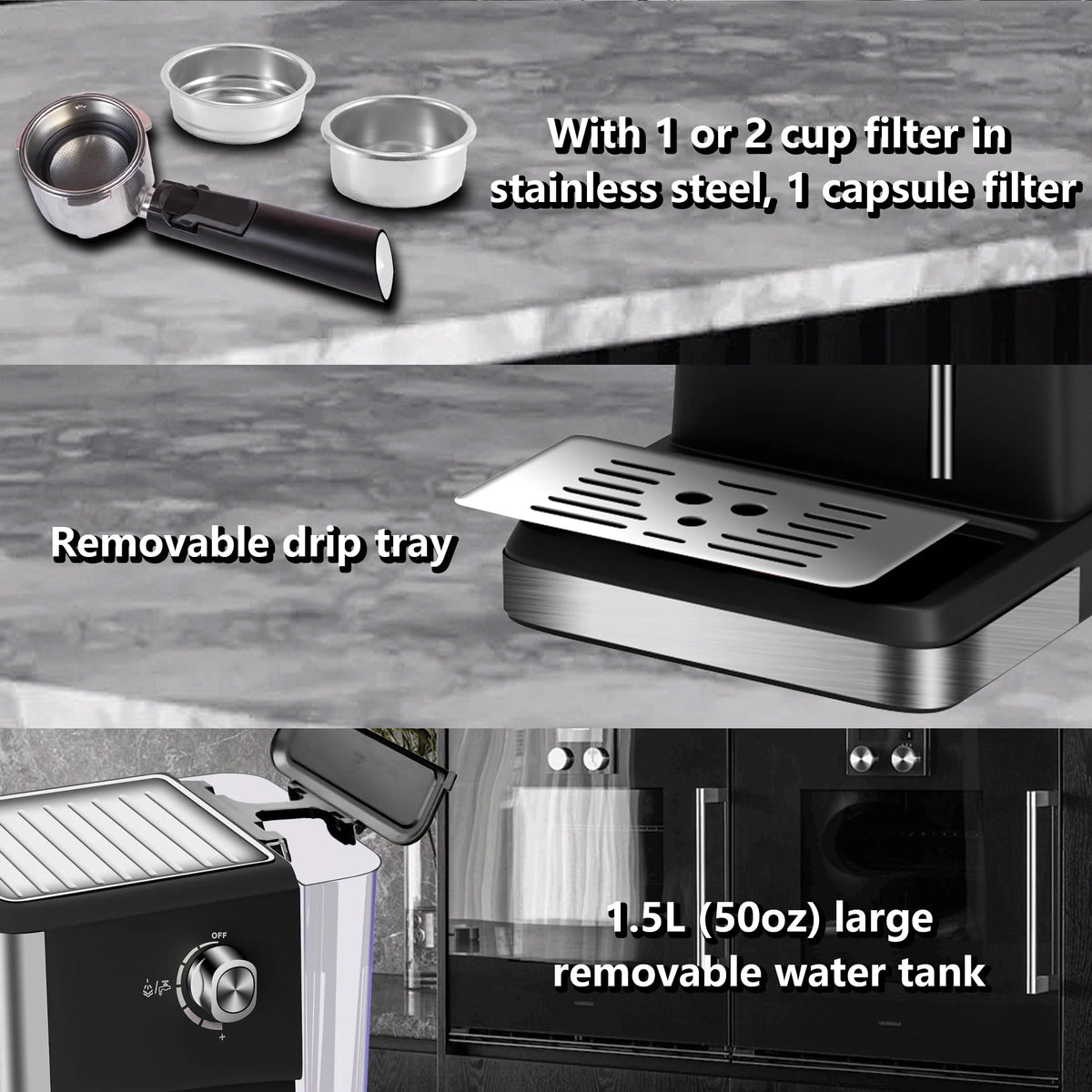 20 Bar Stainless Steel Espresso Machine with Milk Frother Y655