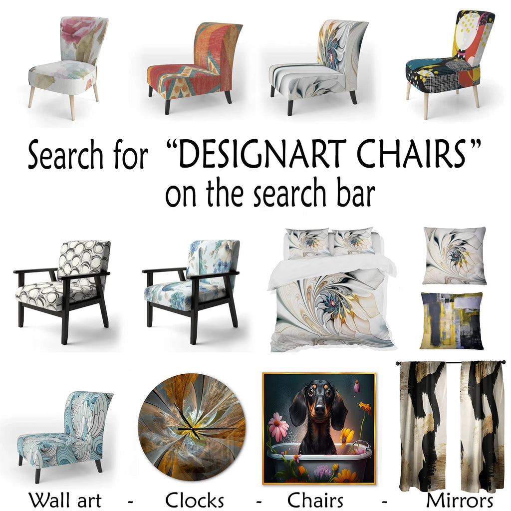 Pink Flowers Abstract Modern Art Upholstered Accent Chair and Arm Chair N7159