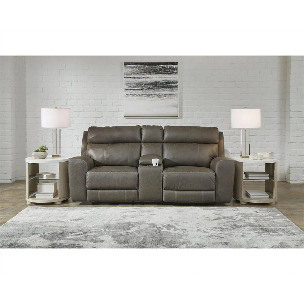Gray Leather Power Reclining Loveseat L348