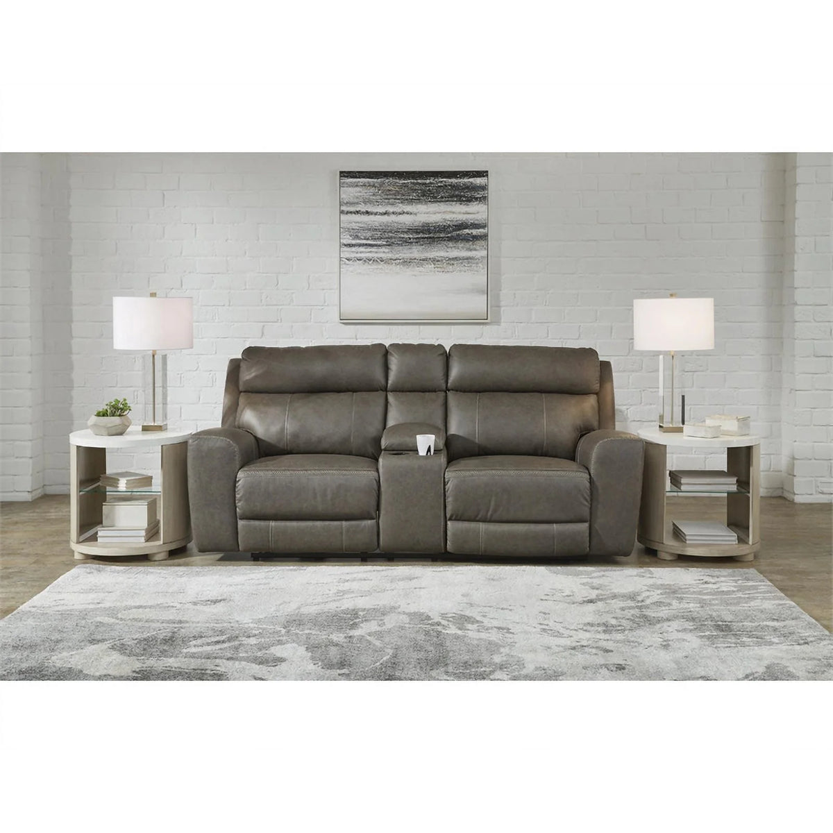 Gray Leather Power Reclining Loveseat L348