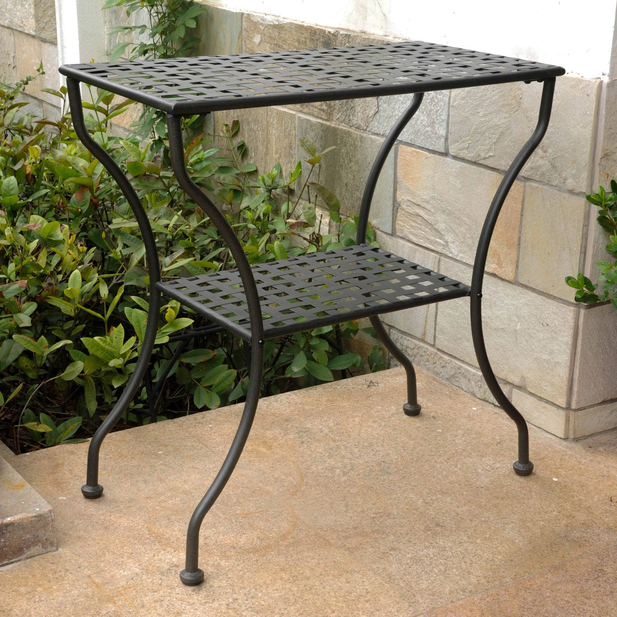 Antique Black Iron Rectangular 2 Tier Table F426394