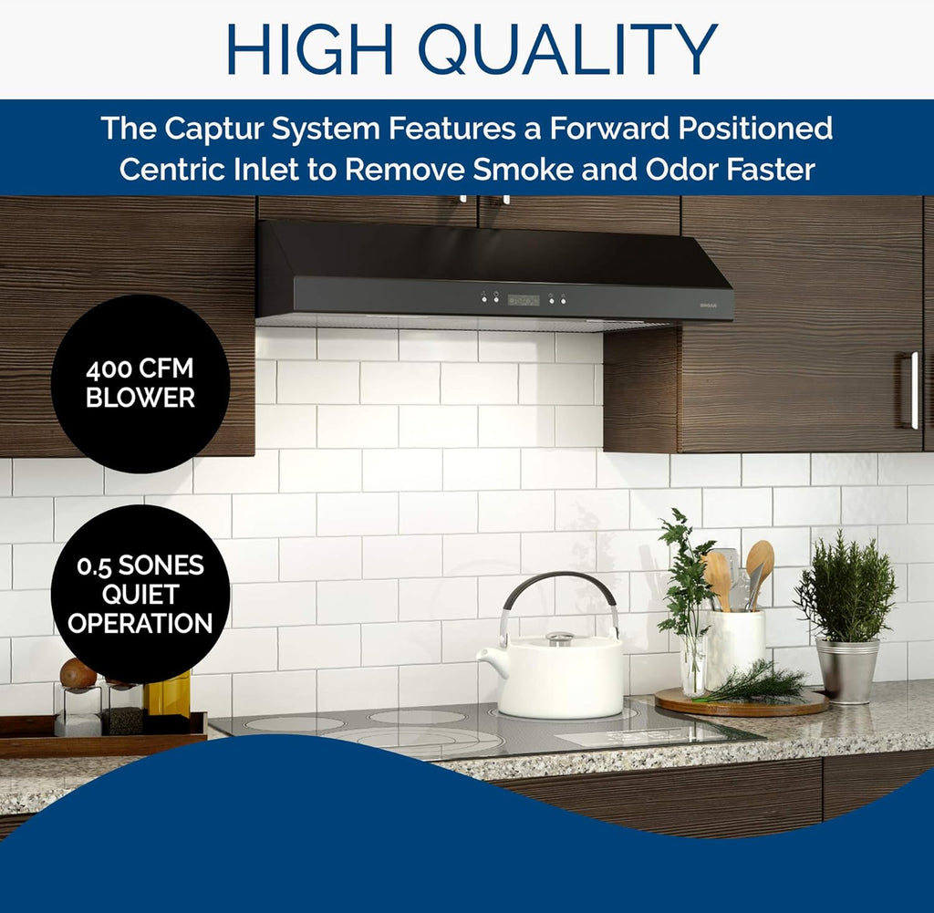 Black 30-Inch Under Cabinet Range Hood with Light Exhaust Fan, 400 CFM O59528