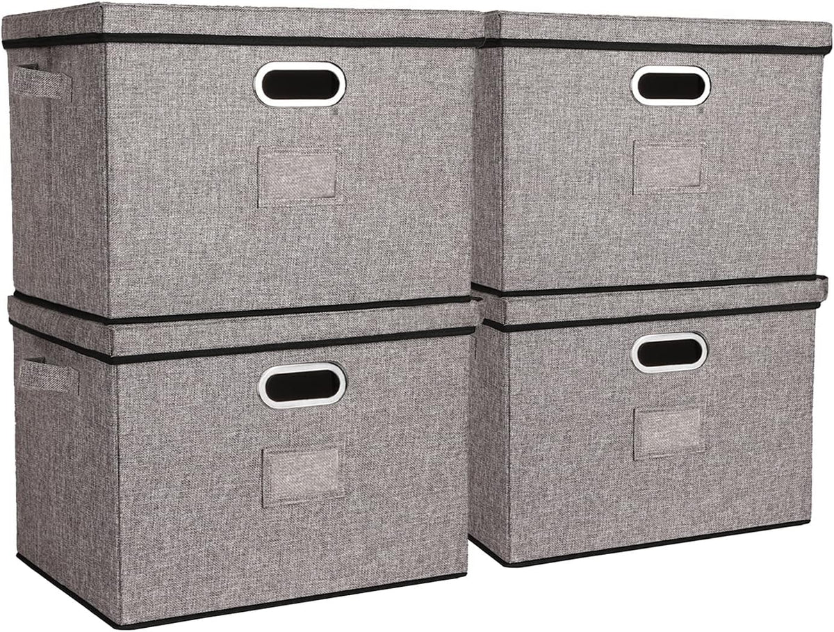 Foldable Storage Bins with Lids and Metal Handle, 4-Pack N864