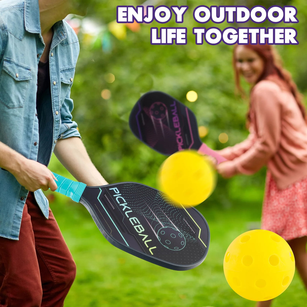 Pickleball Paddles Set of 2 with 4 Balls and Bag R930
