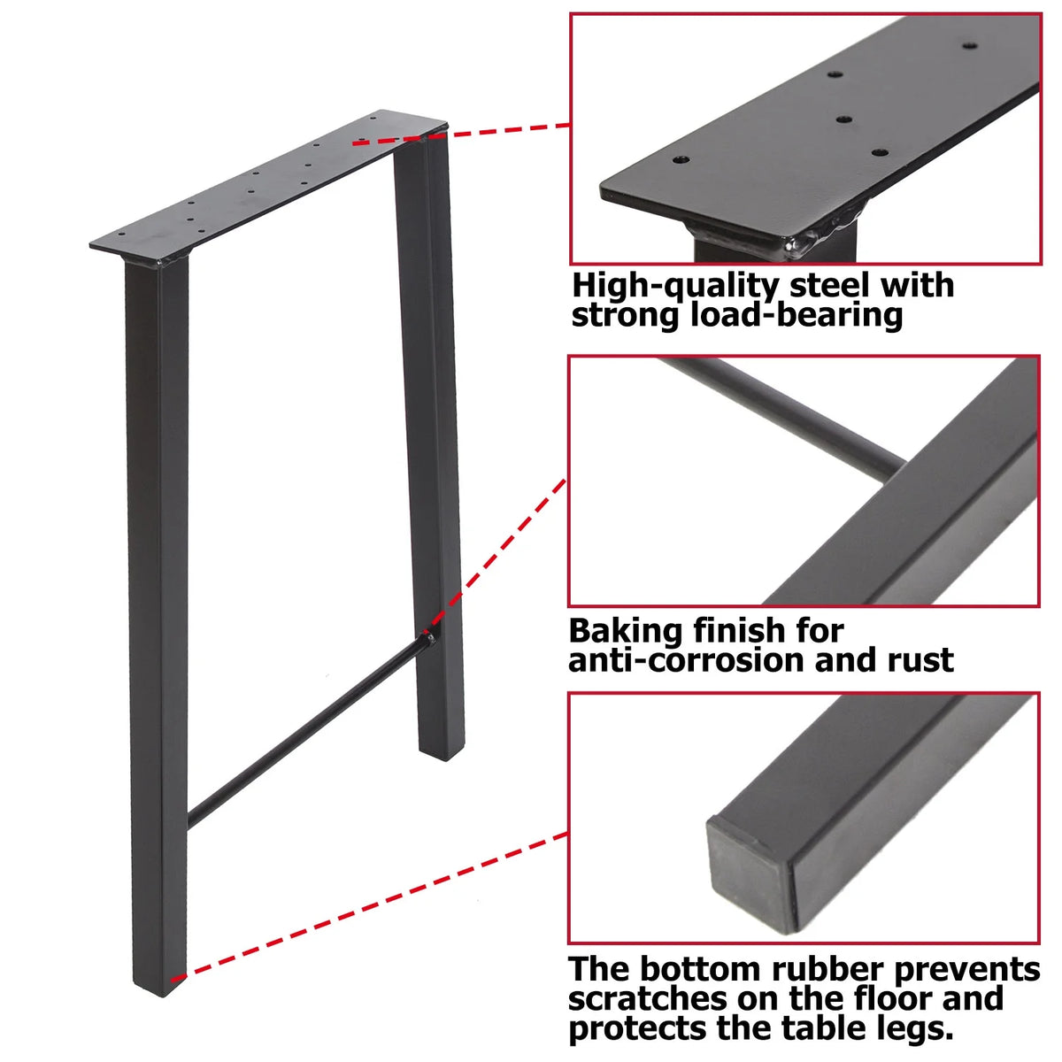 28"H×20"W Metal Table Legs Set of 2 Black K7556