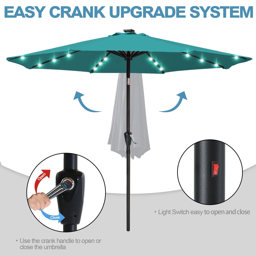 Turquoise Patio Solar Umbrella with Tilt and Crank S308786