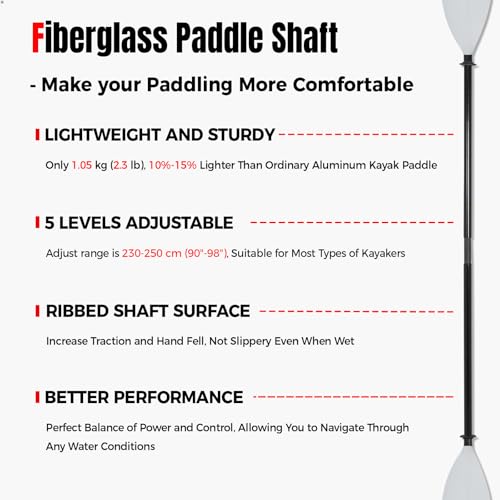 Adjustable Fiberglass Shaft Nylon Blade Kayak Paddle E90025