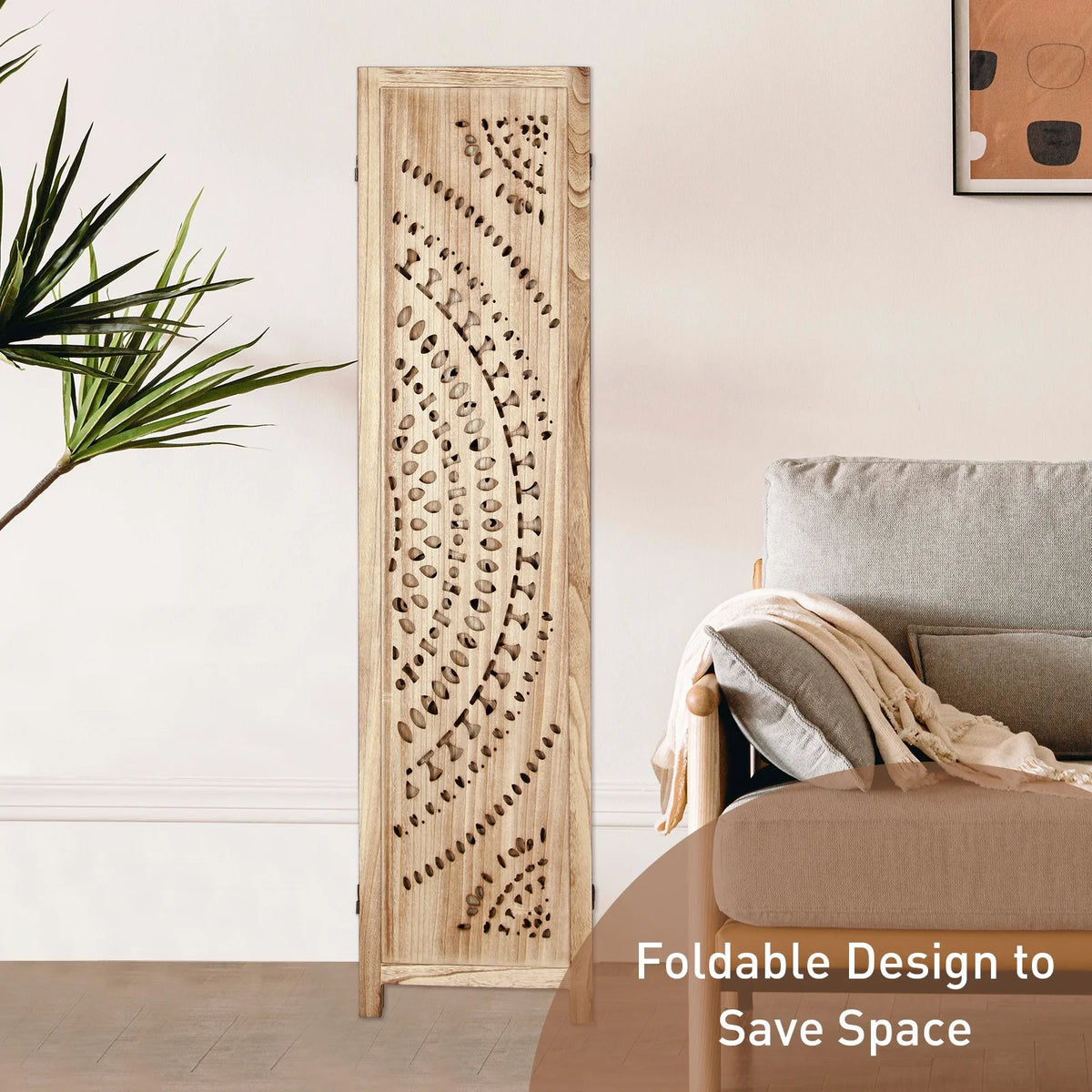 Carved Wood Room Divider and Folding Privacy Screen H5025