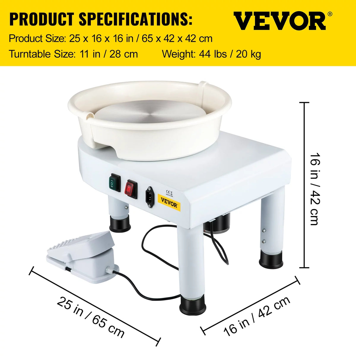 11in Ceramic Pottery Wheel with Foot Pedal and Detachable Basin R6794