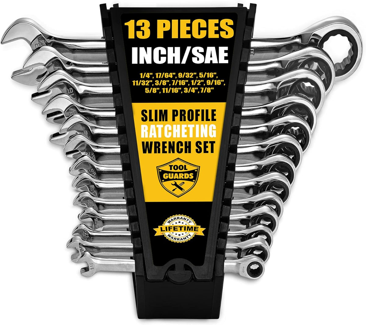 13 Pieces Slim Profile Ratcheting Wrench with Rack Organizer B188