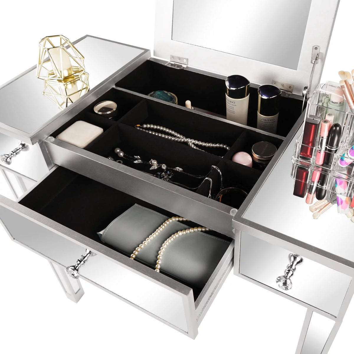 Wood Vanity Table with Flip-top Mirror 3 Drawers S787