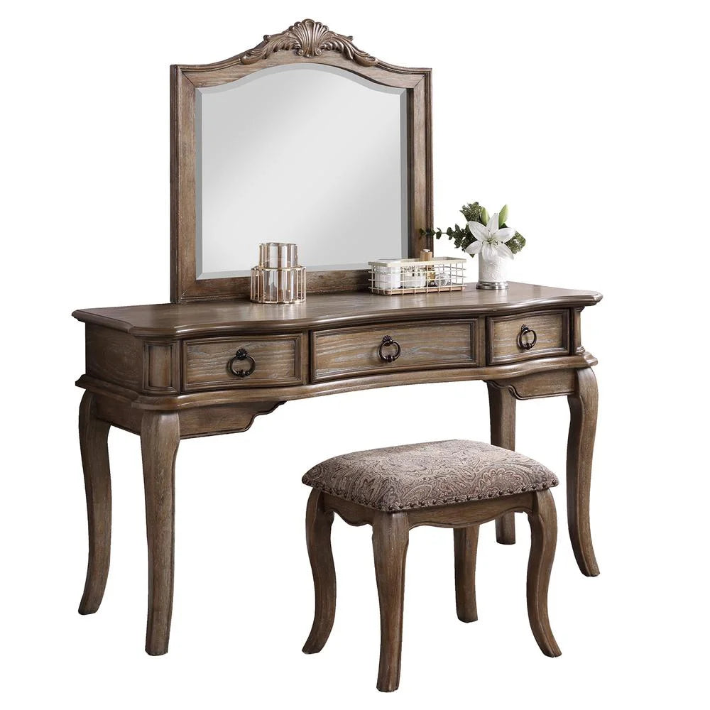 Wooden Makeup Vanity Set with Mirror and Stool D50187
