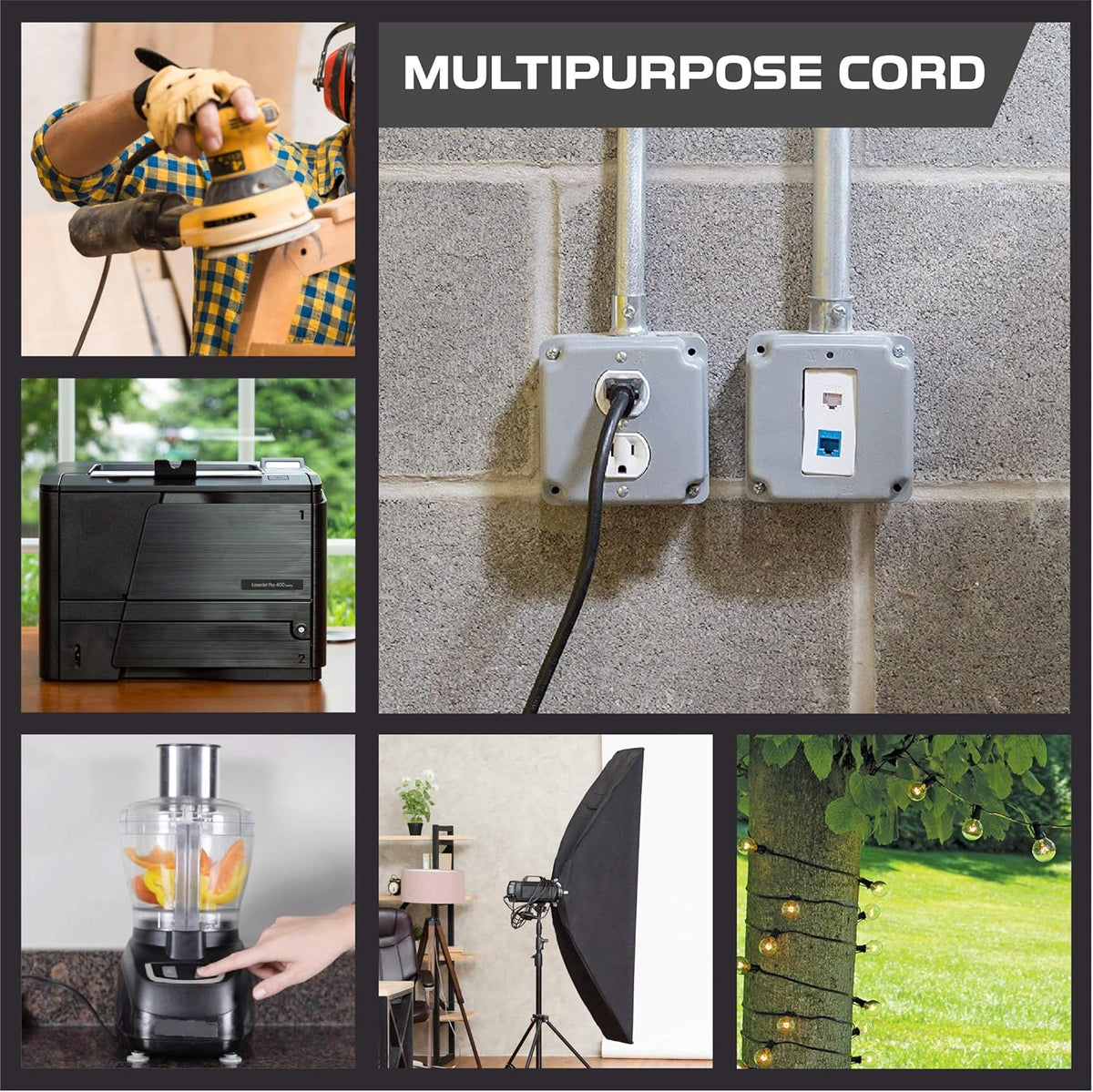 Black 16/3 100 Ft Outdoor Extension Cord with 3 Prong Grounded Plug D85972