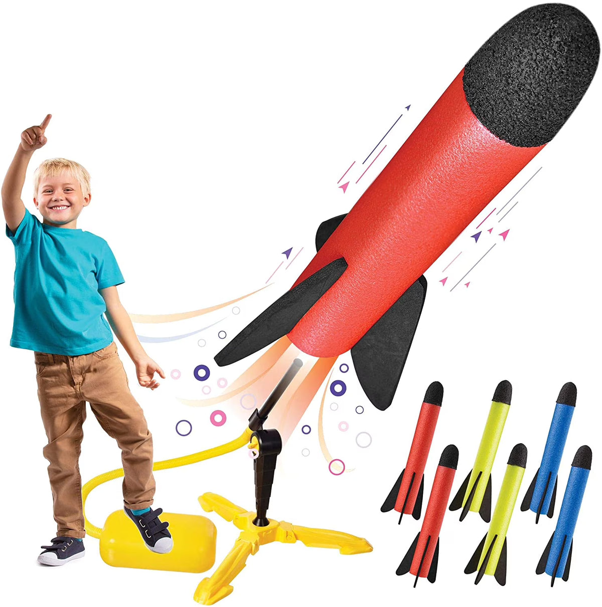 Toy Rocket Launcher with 8 Colorful Foam Rockets and Foot Launch Pad E870