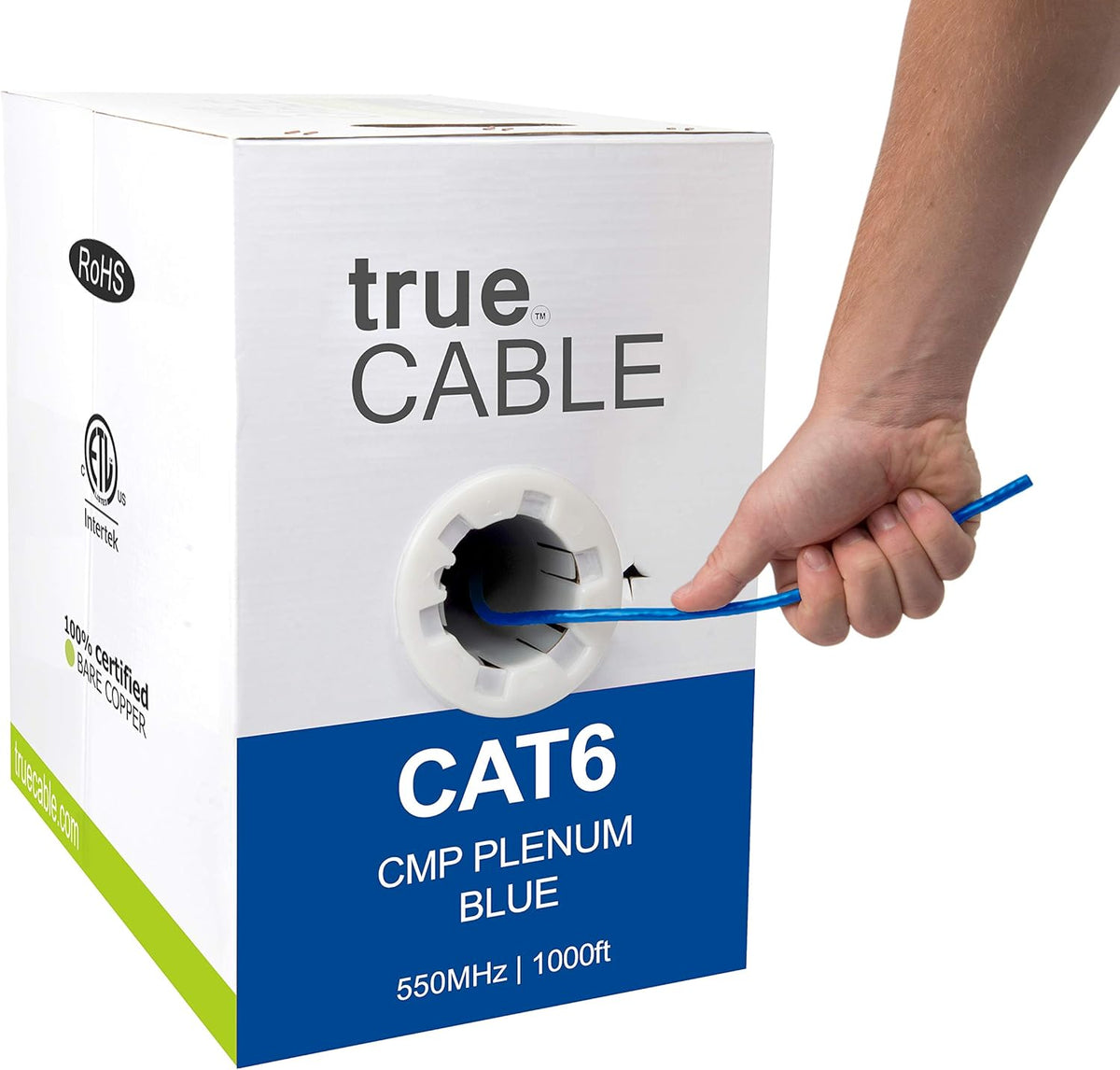 Cat6 Plenum 1000ft Black 23AWG 4 Pair Solid Bare Copper Bulk Ethernet Cable E634