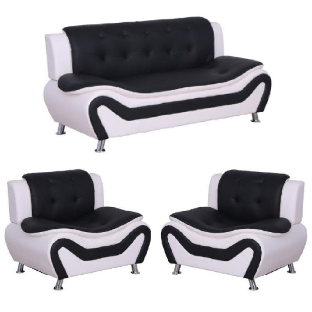 3-Piece Set with Sofa and 2 Club Chairs in Black & White Z1968